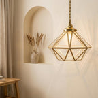 Clear-Look Geometric Diamond Tiffany-Inspired Pendant Light, Gold-Tone Frame, Handmade - view 6