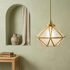 Clear-Look Wide Diamond Tiffany-Inspired Pendant Light, Textured-Look Panels, Handmade - view 6