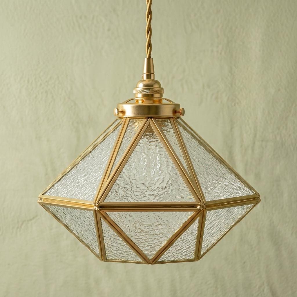 Clear-Look Wide Diamond Tiffany-Inspired Pendant Light, Textured-Look Panels, Handmade - view 5