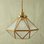 Clear-Look Wide Diamond Tiffany-Inspired Pendant Light, Textured-Look Panels, Handmade - view 5