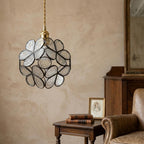 Clear-Look Rounded Petal Tiffany-Inspired Pendant Light, Dark Frame, Handmade - view 9