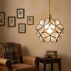 Clear-Look Rounded Petal Tiffany-Inspired Pendant Light, Dark Frame, Handmade - view 8