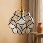 Clear-Look Rounded Petal Tiffany-Inspired Pendant Light, Dark Frame, Handmade - view 7