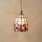 Pink Floral Tiffany-Inspired Pendant Light, Scalloped Bell with Pearl-Look Panels, Handmade by AuroraeGlass