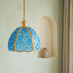 Blue Droplet-Pattern Tiffany-Inspired Pendant Light, Scalloped Bell, Handmade - view 7