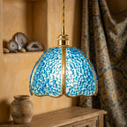 Blue Droplet-Pattern Tiffany-Inspired Pendant Light, Scalloped Bell, Handmade - view 10