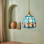 Handmade Blue and White Dome Tiffany-Inspired Pendant Light with Layered Pattern Bands - view 6