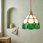 Handmade Cream and Green Faceted Bell Tiffany-Inspired Pendant Light with Scalloped Panels - view 6