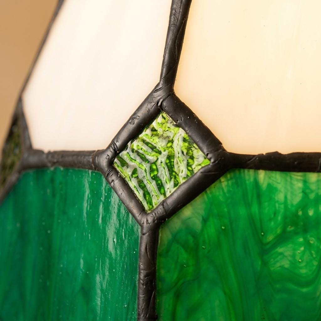 Handmade Cream and Green Faceted Bell Tiffany-Inspired Pendant Light with Scalloped Panels - view 2