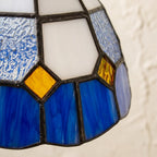 Handmade Cream and Blue Faceted Bell Tiffany-Inspired Pendant Light with Amber-tone Diamond Details - view 2