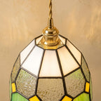 Handmade Cream and Green Tiffany-Inspired Pendant Light with Yellow Diamond Motifs - view 4