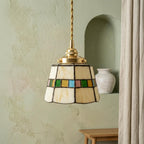 Handmade Cream Tiffany-Inspired Pendant Light with Slim Multicolor Square Band - view 7