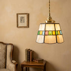 Handmade Cream Tiffany-Inspired Pendant Light with Slim Multicolor Square Band - view 8
