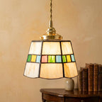 Handmade Cream Tiffany-Inspired Pendant Light with Slim Multicolor Square Band - view 10