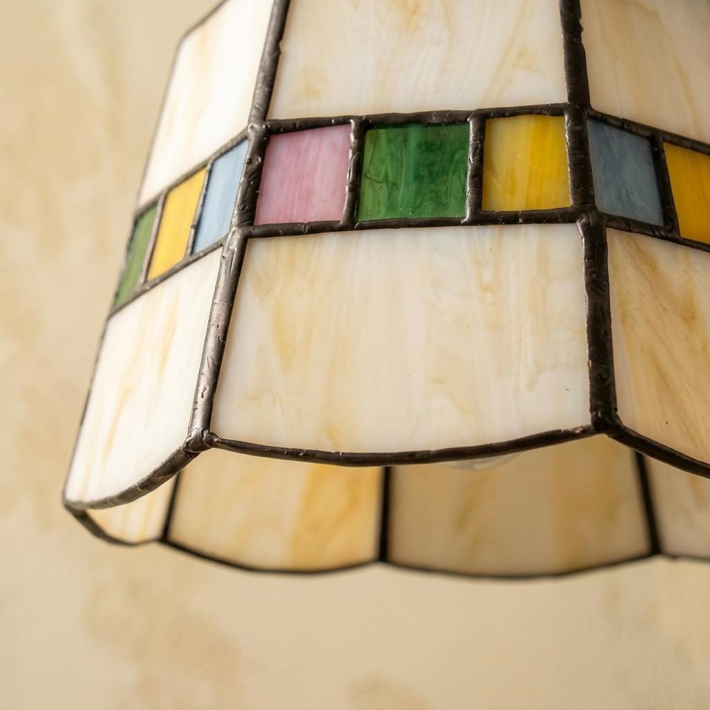 Handmade Cream Tiffany-Inspired Pendant Light with Slim Multicolor Square Band - view 3