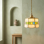 Handmade Cream Tiffany-Inspired Pendant Light with Multicolor Band and Gold-Tone Trim - view 6