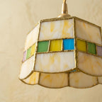 Handmade Cream Tiffany-Inspired Pendant Light with Multicolor Band and Gold-Tone Trim - view 3