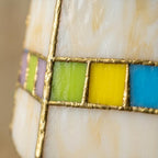 Handmade Cream Tiffany-Inspired Pendant Light with Multicolor Band and Gold-Tone Trim - view 2