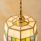 Handmade Cream Tiffany-Inspired Pendant Light with Multicolor Band and Gold-Tone Trim - view 4