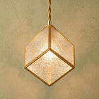 Handmade Faceted Cube Pendant Light with Clear Panels and Gold-Tone Frame by AuroraeGlass