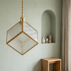 Handmade Faceted Cube Pendant Light with Clear Panels and Gold-Tone Frame - view 6
