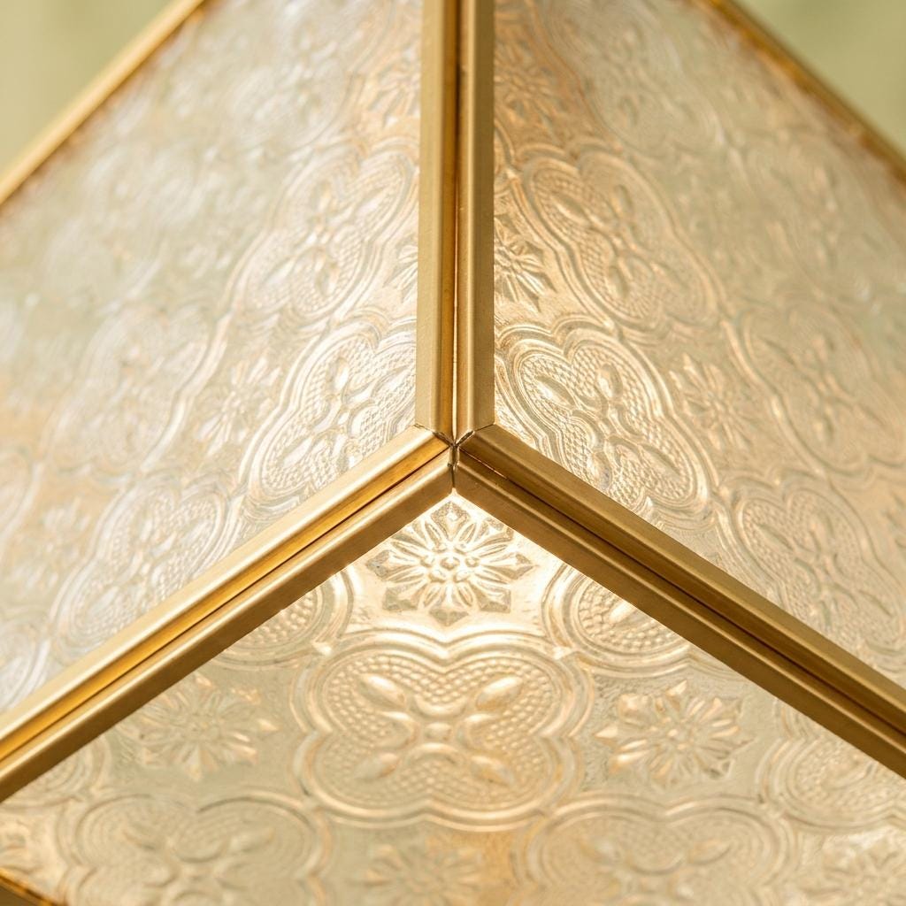 Handmade Faceted Cube Pendant Light with Clear Panels and Gold-Tone Frame - view 2