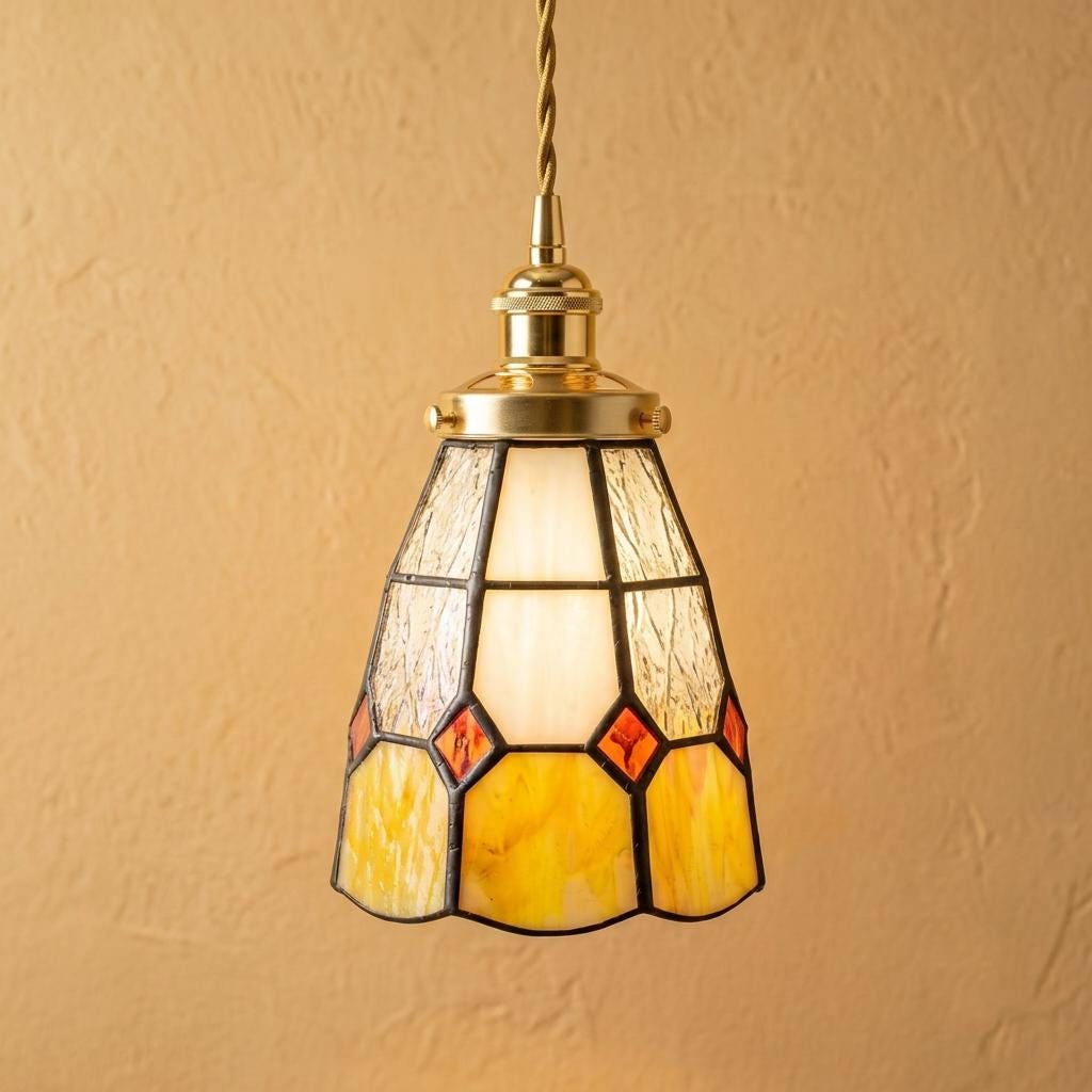 Handmade Cream and Yellow Faceted Bell Tiffany-Inspired Pendant Light by AuroraeGlass