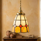 Handmade Cream and Yellow Faceted Bell Tiffany-Inspired Pendant Light - view 10