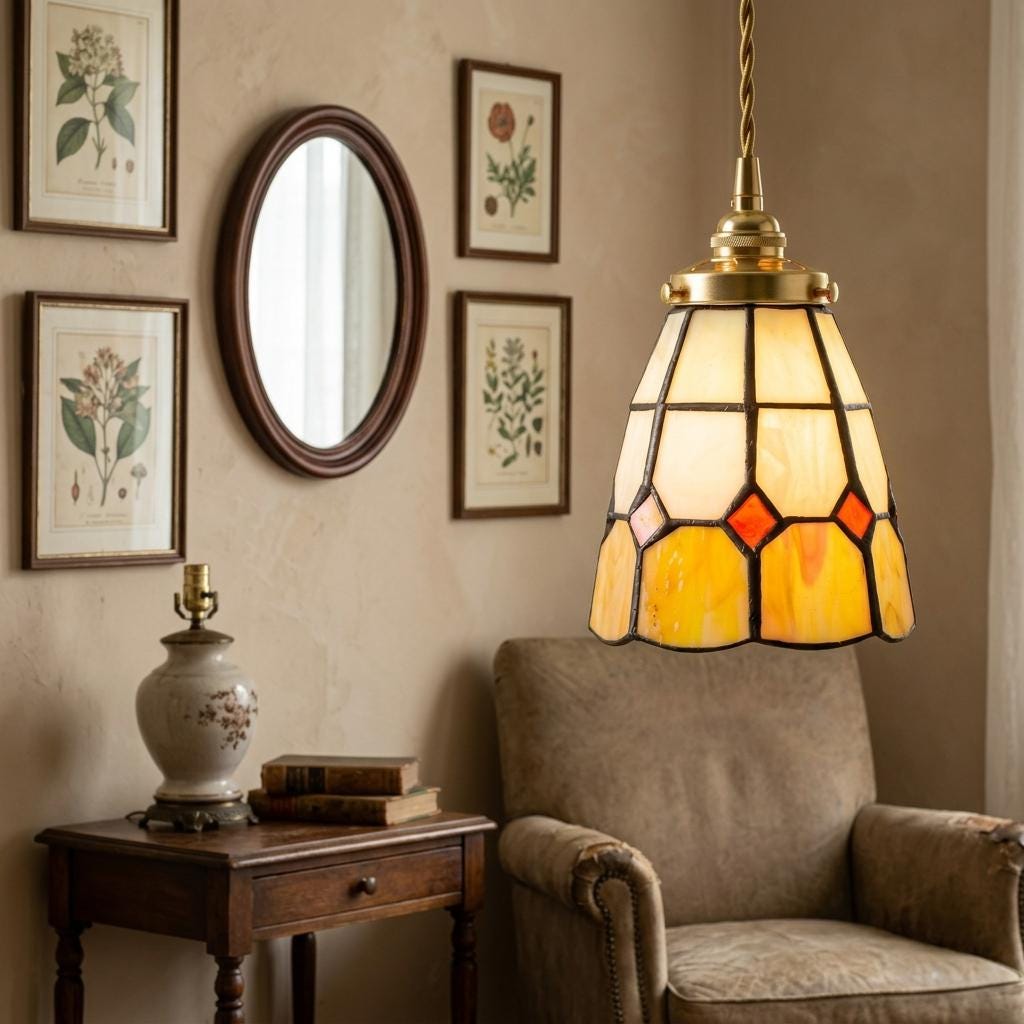 Handmade Cream and Yellow Faceted Bell Tiffany-Inspired Pendant Light - view 8
