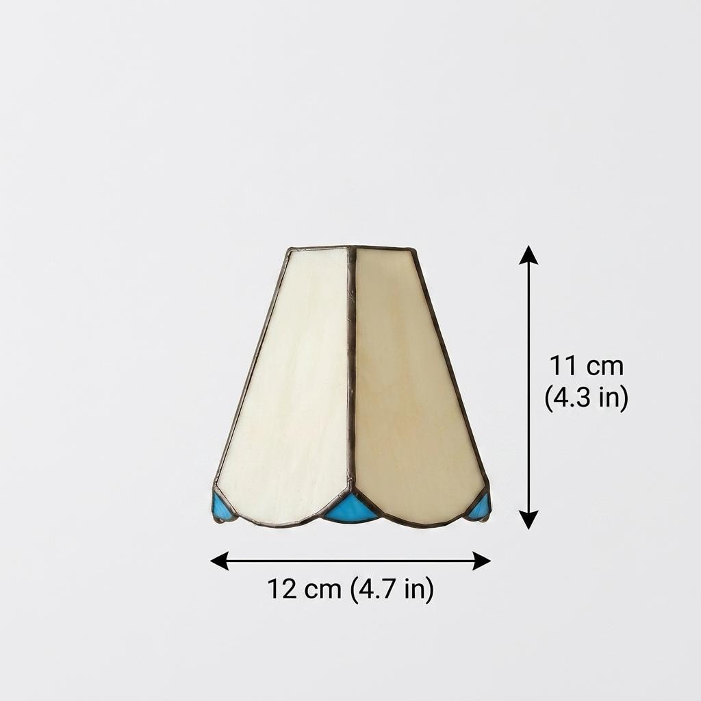 Handmade Cream Petal Tiffany-Inspired Pendant Light with Blue Details and a Slender Bell Shape - view 10