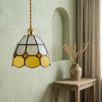 Handmade Cream and Yellow Tiffany-Inspired Pendant Light with Textured Gray Band - view 7