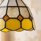 Handmade Cream and Yellow Tiffany-Inspired Pendant Light with Textured Gray Band - view 3