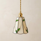 Handmade Cream Petal Tiffany-Inspired Pendant Light with Green Leaf Motifs - view 5