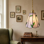 Handmade Cream Petal Tiffany-Inspired Pendant Light with Green Leaf Motifs - view 8