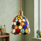 Handmade Multicolor Dot Tiffany-Inspired Pendant Light with Scalloped Dome - view 10