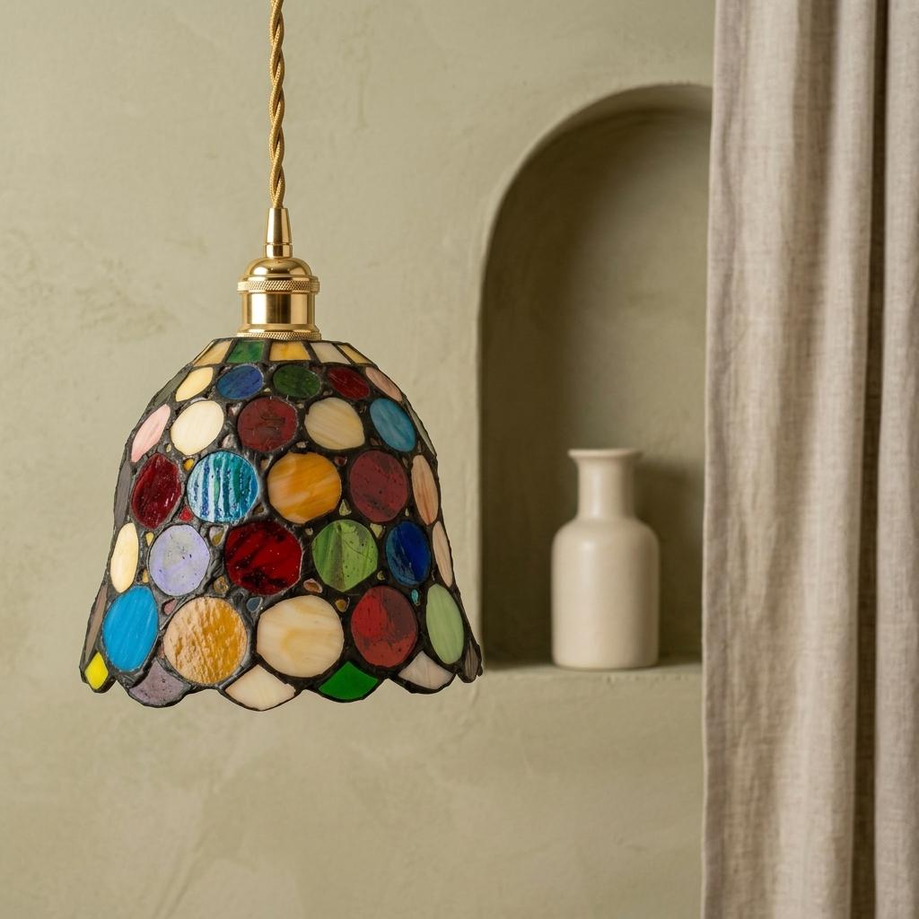 Handmade Multicolor Dot Tiffany-Inspired Pendant Light with Scalloped Dome - view 7