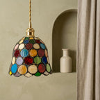 Handmade Multicolor Dot Tiffany-Inspired Pendant Light with Scalloped Dome - view 7