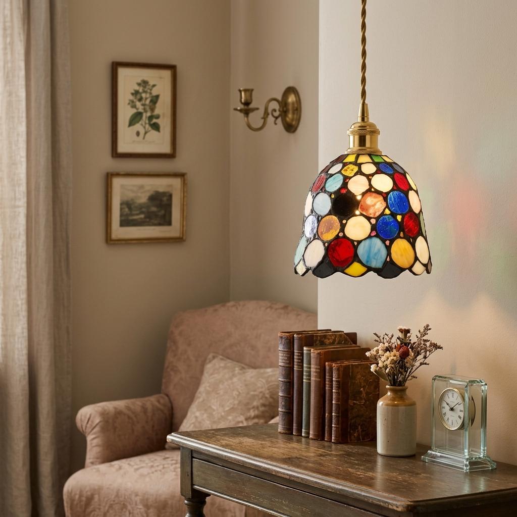 Handmade Multicolor Dot Tiffany-Inspired Pendant Light with Scalloped Dome - view 8