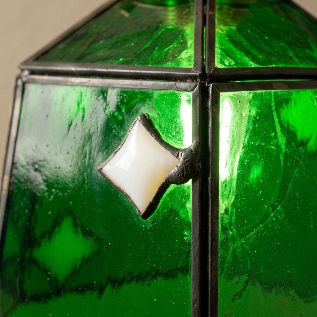 Handmade Dark Green Bell Tiffany-Inspired Pendant Light with White Diamond Motifs and Dark Frame - view 2