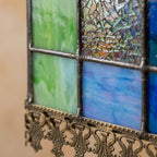 Handmade Blue-Roof House Tiffany-Inspired Pendant Light with Multicolor Panels and Dark Lower Edge - view 2