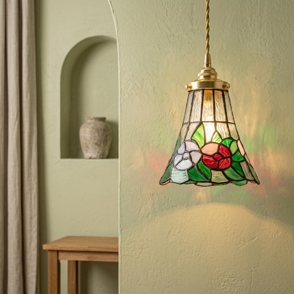 Handmade Floral Bell Tiffany-Inspired Pendant Light with Red, Pink, and Soft Purple Blooms - view 6