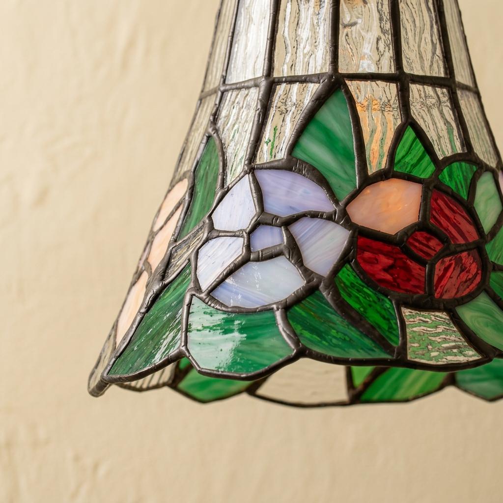 Handmade Floral Bell Tiffany-Inspired Pendant Light with Red, Pink, and Soft Purple Blooms - view 3