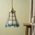 Handmade Blue Leaf Tiffany-Inspired Pendant Light with Tall Bell Shape and Scalloped Edge - view 7