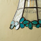 Handmade Blue Leaf Tiffany-Inspired Pendant Light with Tall Bell Shape and Scalloped Edge - view 3