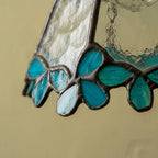 Handmade Blue Leaf Tiffany-Inspired Pendant Light with Tall Bell Shape and Scalloped Edge - view 2