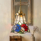 Handmade Red and Blue Floral Tiffany-Inspired Pendant Light with Multicolor Bell Panels - view 9