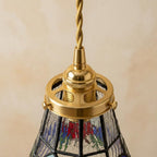 Handmade Red and Blue Floral Tiffany-Inspired Pendant Light with Multicolor Bell Panels - view 3