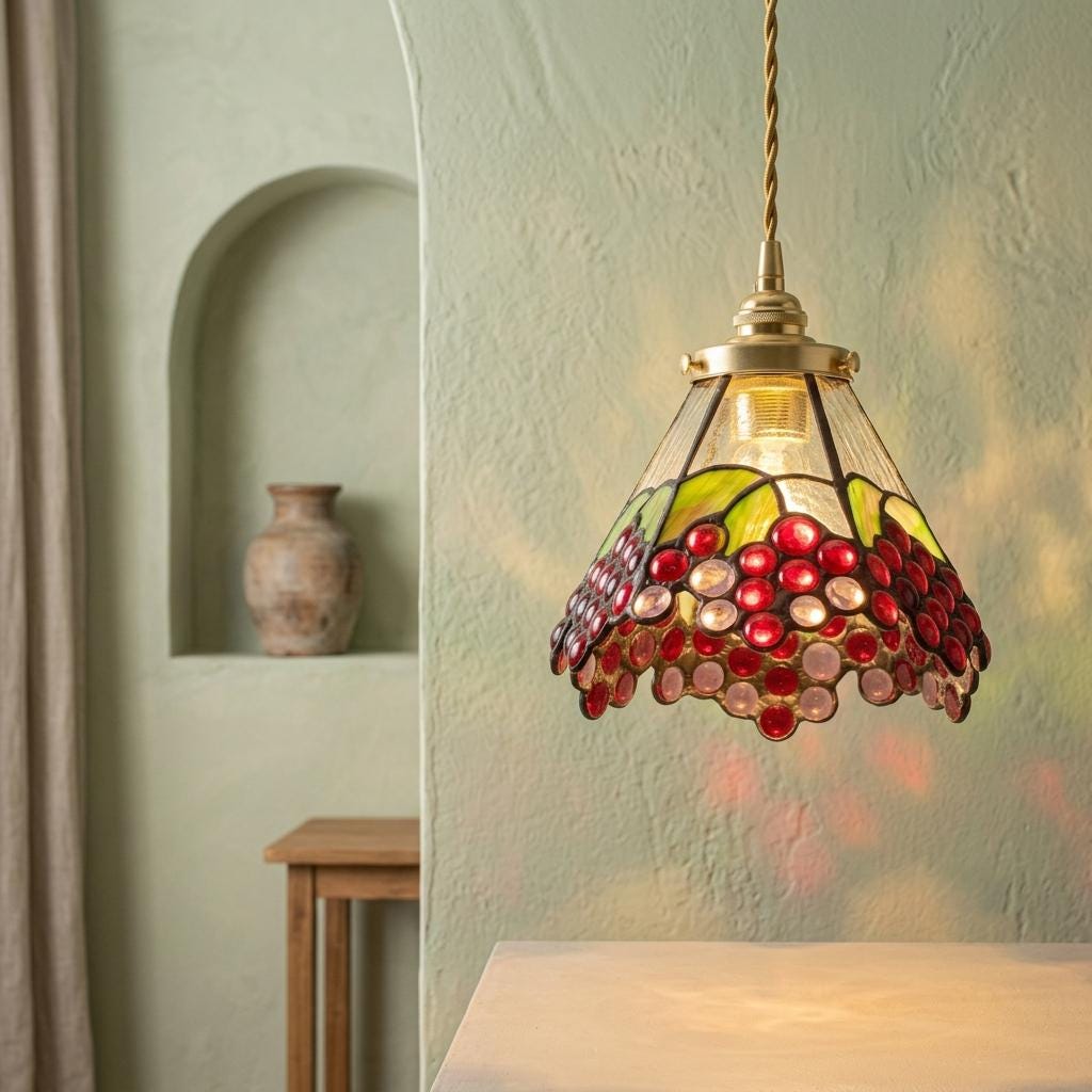 Handmade Grape-Inspired Tiffany-Inspired Pendant Light with Red and Purple Cluster Motifs - view 6