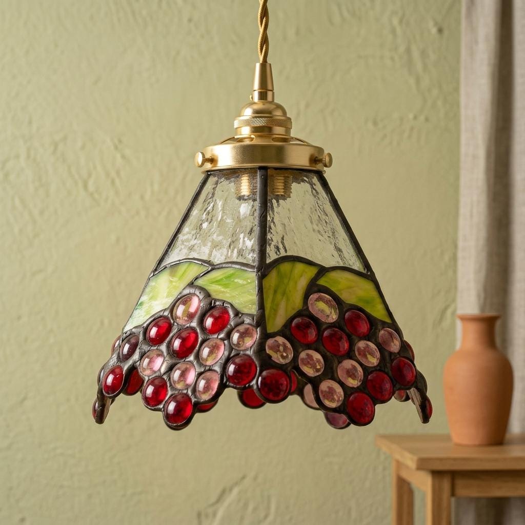 Handmade Grape-Inspired Tiffany-Inspired Pendant Light with Red and Purple Cluster Motifs - view 7