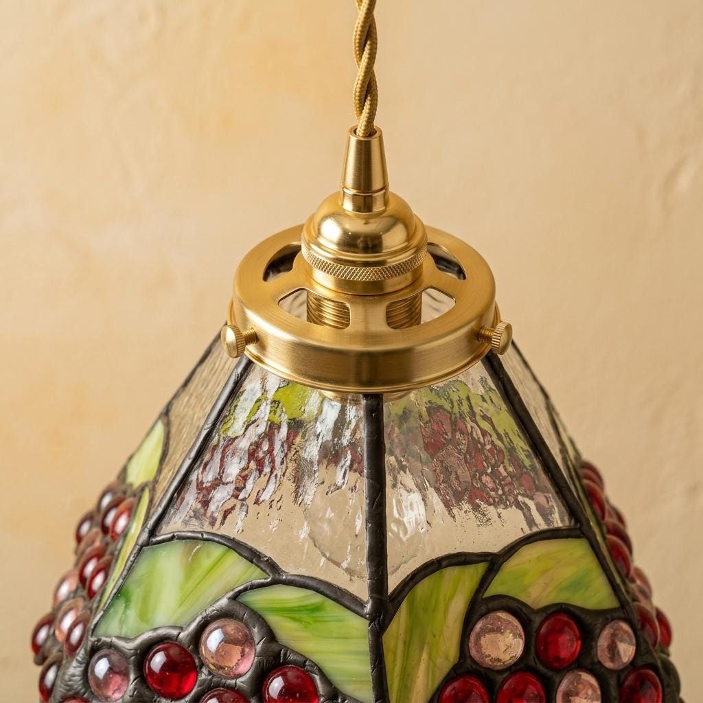 Handmade Grape-Inspired Tiffany-Inspired Pendant Light with Red and Purple Cluster Motifs - view 4